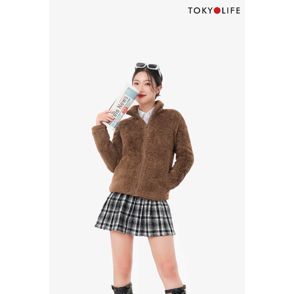 [KO MŨ - TĂNG 1 SIZE] Áo khoác NỮ lông cừu nhân tạo cổ cao dài tay TOKYOLIFE C9FLJ506N