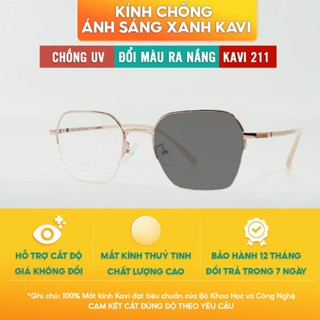 Kính Đổi Màu Khi Ra Nắng Chống Ánh Sáng Xanh KAVI 211 Gọng Kim Loại Nửa Viền Cao Cấp Dáng Lục Giác