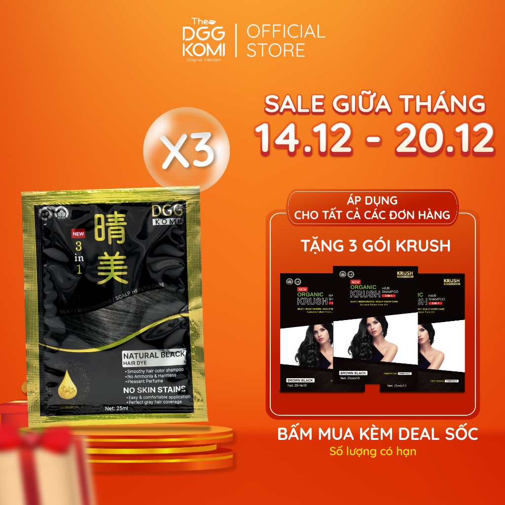Combo 3 gói dầu gội nhuộm tóc thảo dược KOMI VIỆT NAM chiết xuất thiên nhiên dung tích 25ml/1 gói