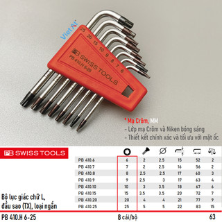 Bộ hoa thị chữ l ngắn, pb 410.h 6-25 gồm 8 chi tiết , mạ crôm | pb swiss tools