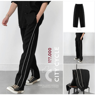 Quần thun thể thao nam ống suông phối sọc chất thun poly co giãn mềm mịn unisex