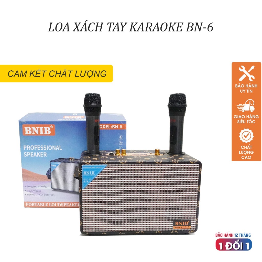 Loa xách tay karaoke mini BNIB BN6, vỏ bọc da, kèm 2 micro không dây. Có ảnh thật