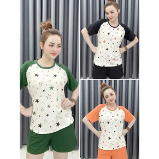 Set đồ bộ nữ thun cotton cổ tròn quần đùi in sao-đsao