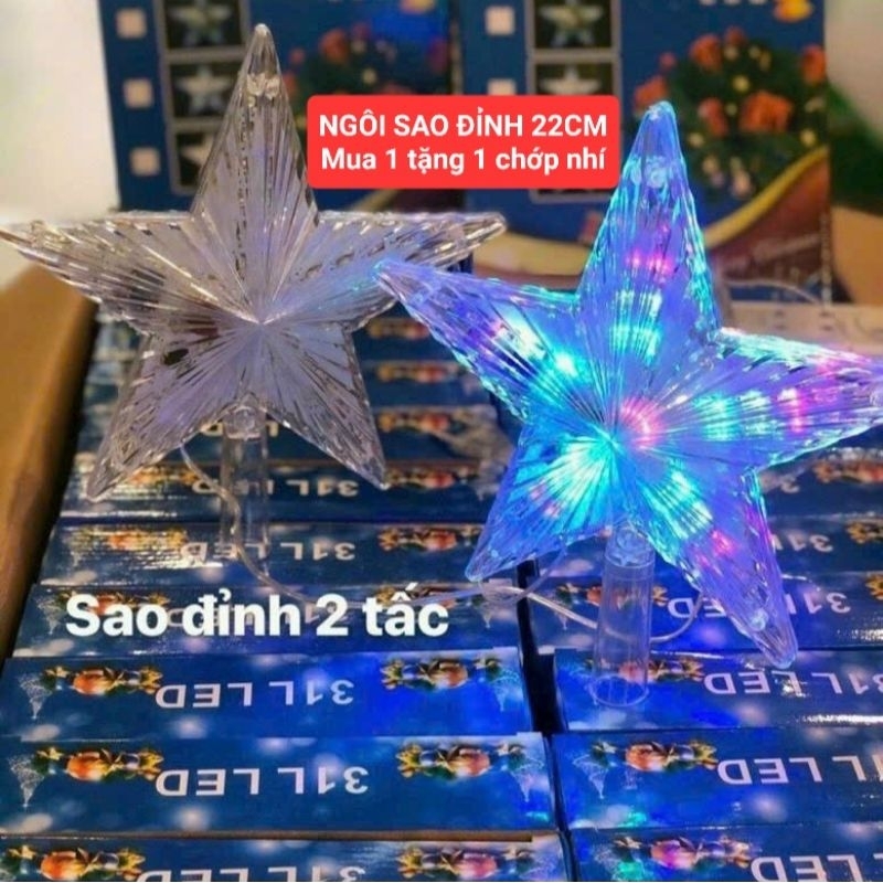 Đèn led ngôi sao gắn đỉnh cây thông ,đèn ngôi sao trang trí noel (22cmx25cm)