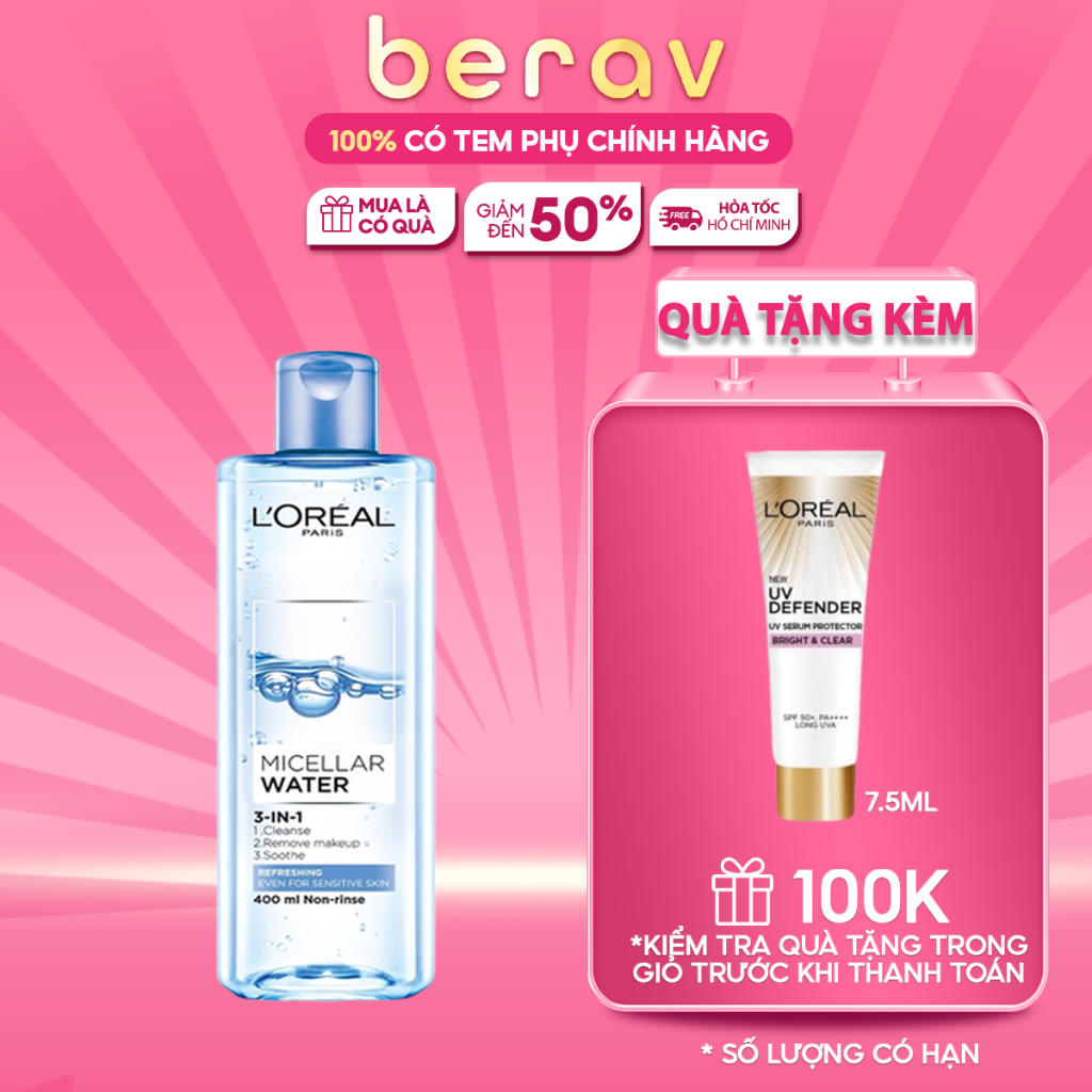 Nước tẩy trang LOreal Paris đa năng 3in1 tươi mát 400ML (L'Oreal Paris - Xanh Nhạt)