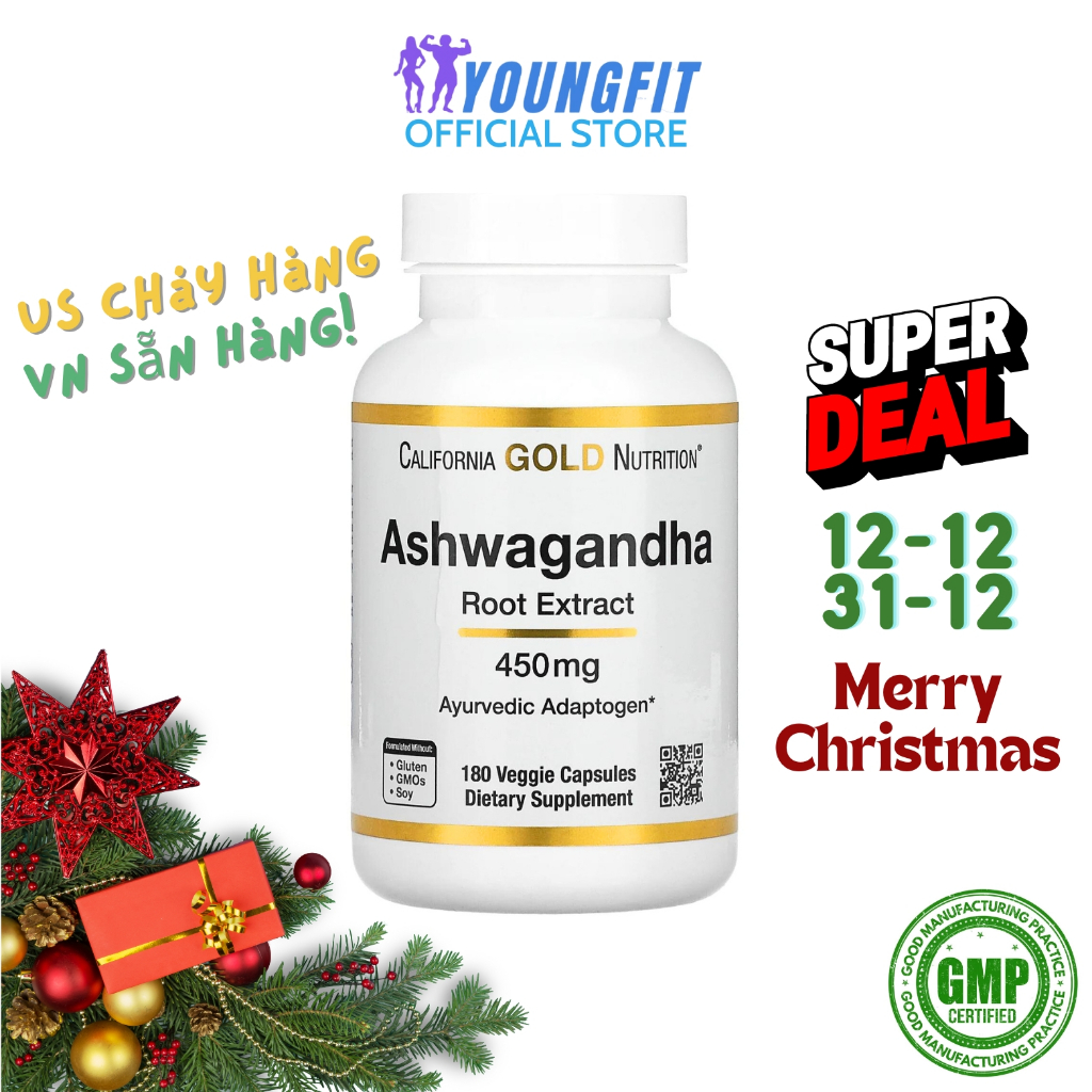 Viên Uống Ashwagandha California Gold Nutrition Nhập Mỹ Tăng Cường Sức Khoẻ Giảm Căng Thẳng (180 viên) - YoungFit