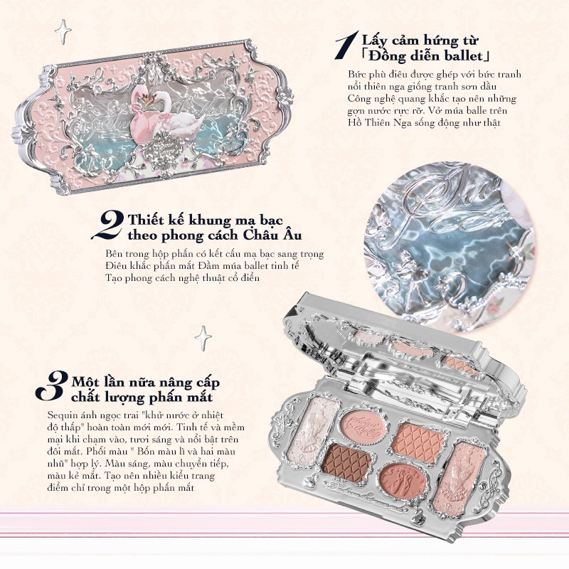 Bảng phấn mắt FLOWER KNOWS Swan Ballet Series Six-Color Eyeshadow