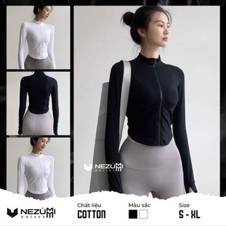 (Sẵn đen, trắng S) Áo khoác croptop nữ dài tay cổ cao 3p ôm body phong cách Châu Âu sexy dance tập gym phượt dã ngoại