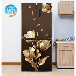 Decal dán Tủ Lạnh chống thấm cao cấp mẫu hoa màu đồng