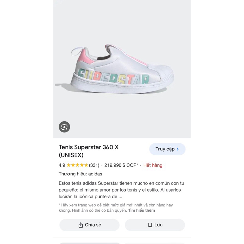 Giày Adidas Superstar 360 X size 31-18.5cm