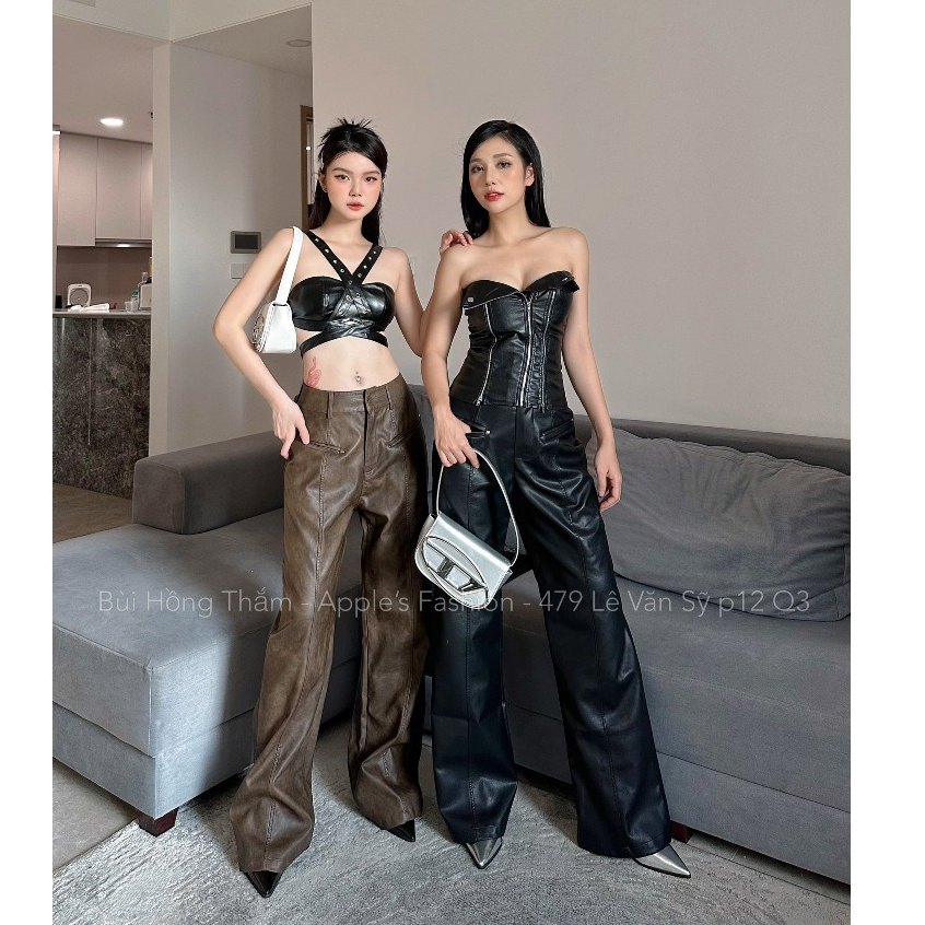 Quần da loang đen nâu