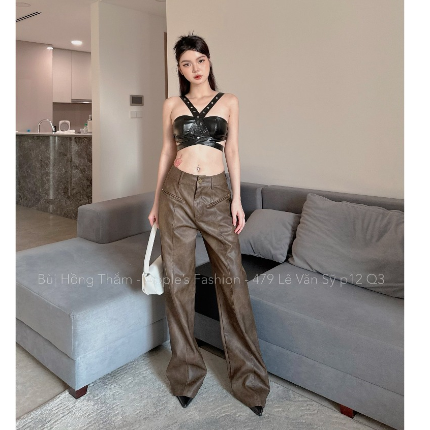 Quần da loang đen nâu