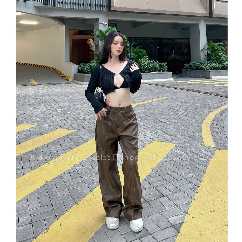 Quần da loang đen nâu