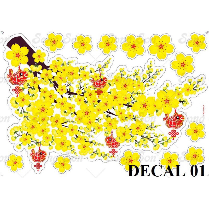 Decal Trang trí Tết 2024 - Dán Kính, Dán Tường, Trang trí Nhà Cửa Cành Mai (50x70)
