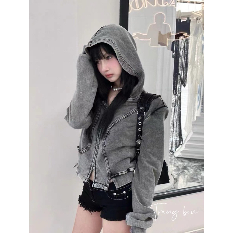 Áo Khoác Jeans Xám Có Mũ Siêu Chất LYN.Clothes