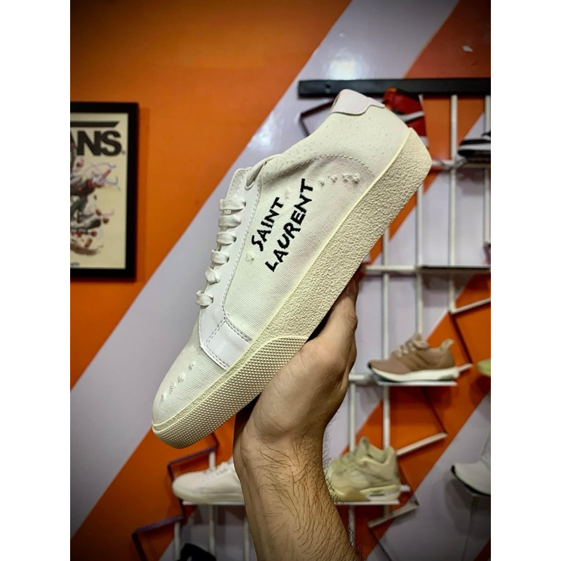 Giày Thể Thao Saint Laurent Nam Nữ Full Box Xịn Sò, Giày Sneaker Saint Laurent Bản Rách Màu Kem Vàng Và Trắng