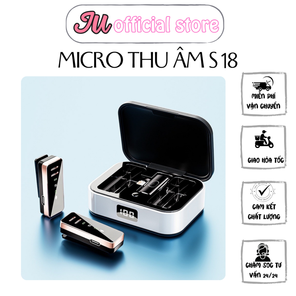 Micro Thu Âm Không Dây Cài Áo Cao Cấp S18 Lọc Tạp Âm Hiệu Quả Dùng Cho Livestream, Vblog, Youtuber (JU OFFICIAL STORE:)