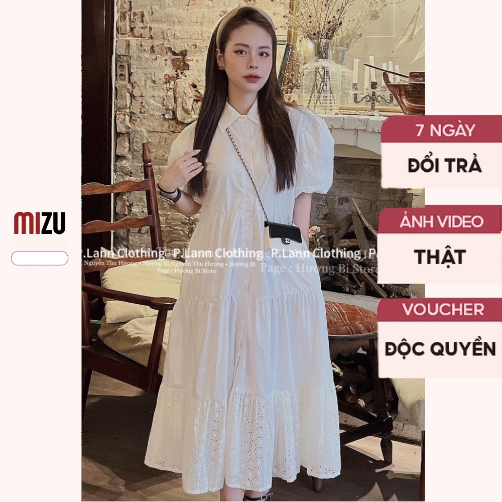 Váy Babydoll Cổ Đức Cộc Tay Chun Họa Tiết Hoa Nhí Thêu Dáng Suông Có Bigsize MIZU - Chất Vải Boi Lót Lanh Hàng 2 LớpV565