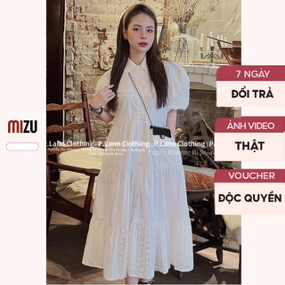 Váy Babydoll Cổ Đức Cộc Tay Chun Họa Tiết Hoa Nhí Thêu Dáng Suông Có Bigsize MIZU - Chất Vải Boi Lót Lanh Hàng 2 LớpV565