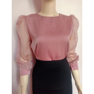 Áo kiểu cổ tròn nữ tay dài phối tơ , áo sơ mi nữ công sở fom chuẩn đẹp A4449 đủ size 40-90kg