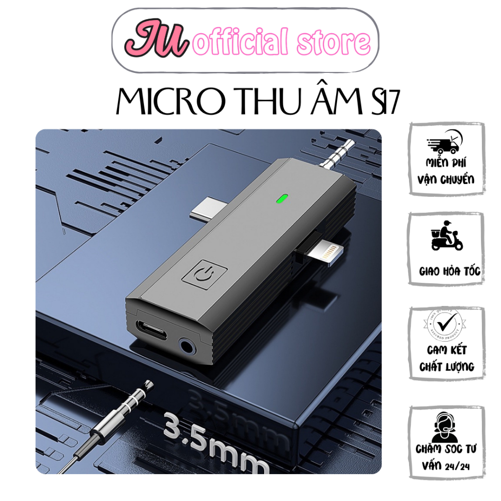 Micro Không Dây S17 Cài Áo 3 Trong 1 Thông Minh Chống Ồn Cho Iphone, Android và SLR Camera, Micro Thu Âm Livestream