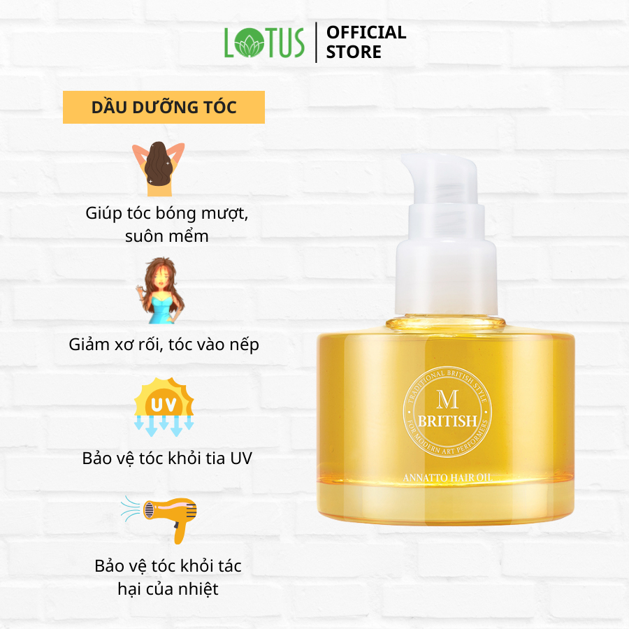 Dầu dưỡng tóc cao cấp Hàn Quốc BRITISH M Annatto Hair Oil phục hồi tóc hư tổn 70ml