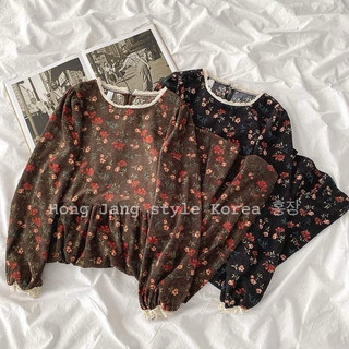 Đầm nhung babydoll xoè hoa nhí cổ viền ren