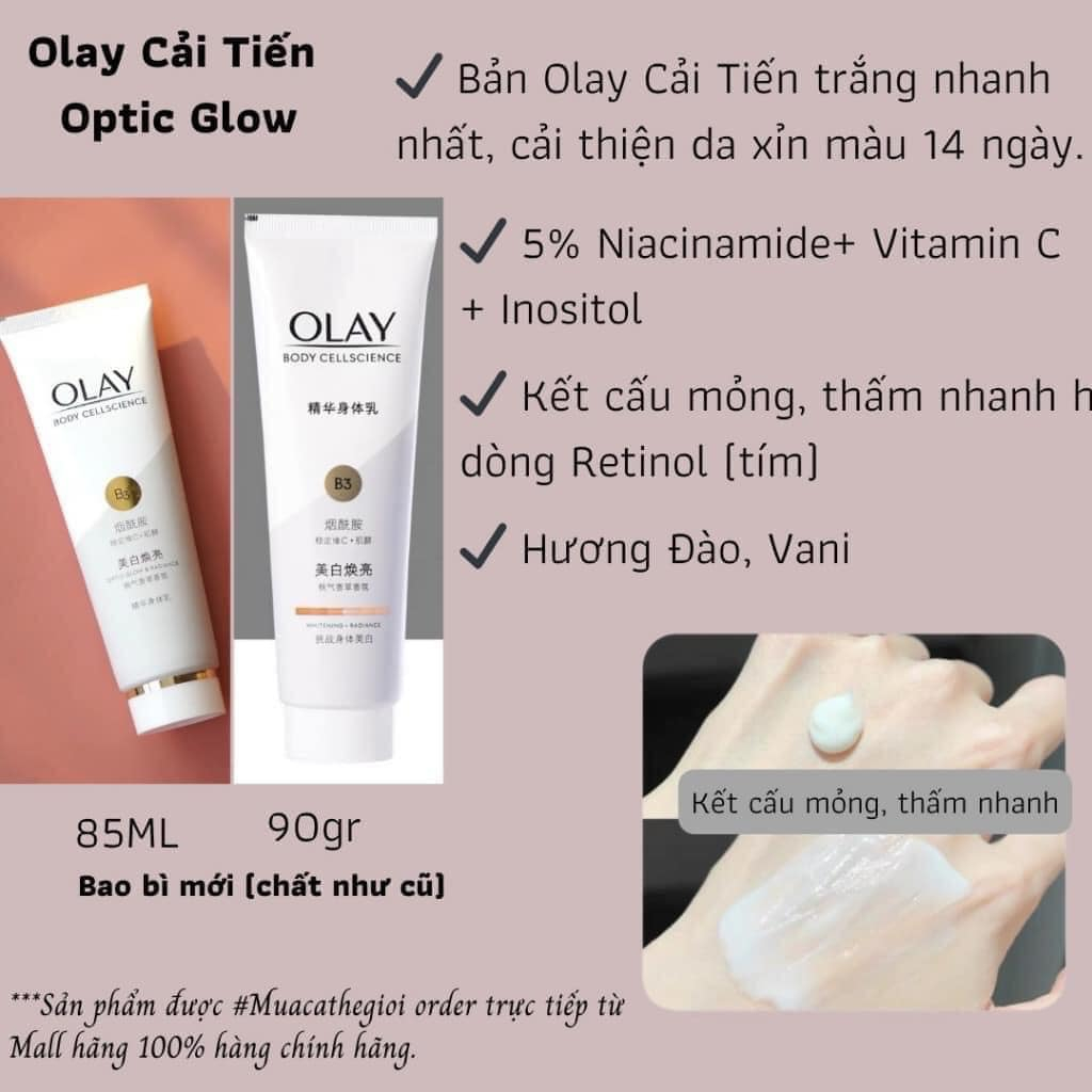 Dưỡng thể kích trắng OLAY Body Cellscience B3 + Body Lotion Whitening + Radiance làm sáng, trắng da