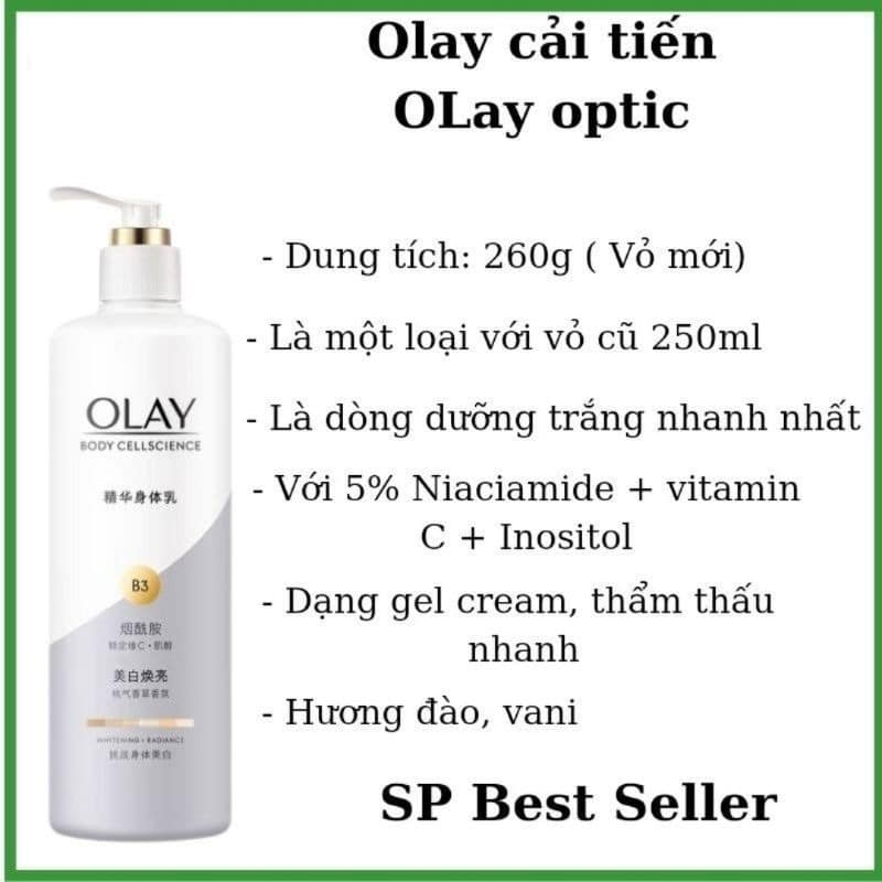 Dưỡng thể kích trắng OLAY Body Cellscience B3 + Body Lotion Whitening + Radiance làm sáng, trắng da