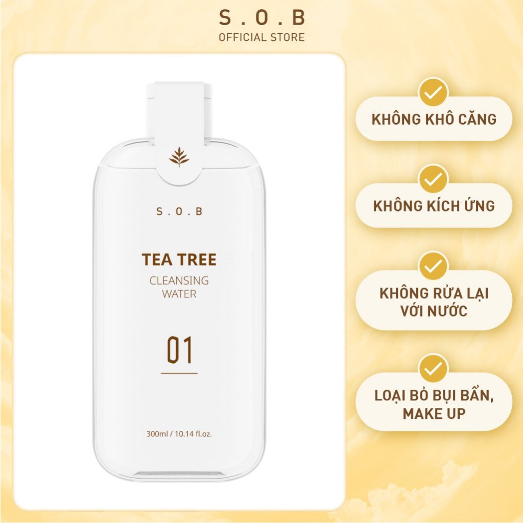 Nước tẩy trang không cồn cho da mụn nhạy cảm S.O.B Tea Tree Cleansing Water Hàn Quốc 300ml