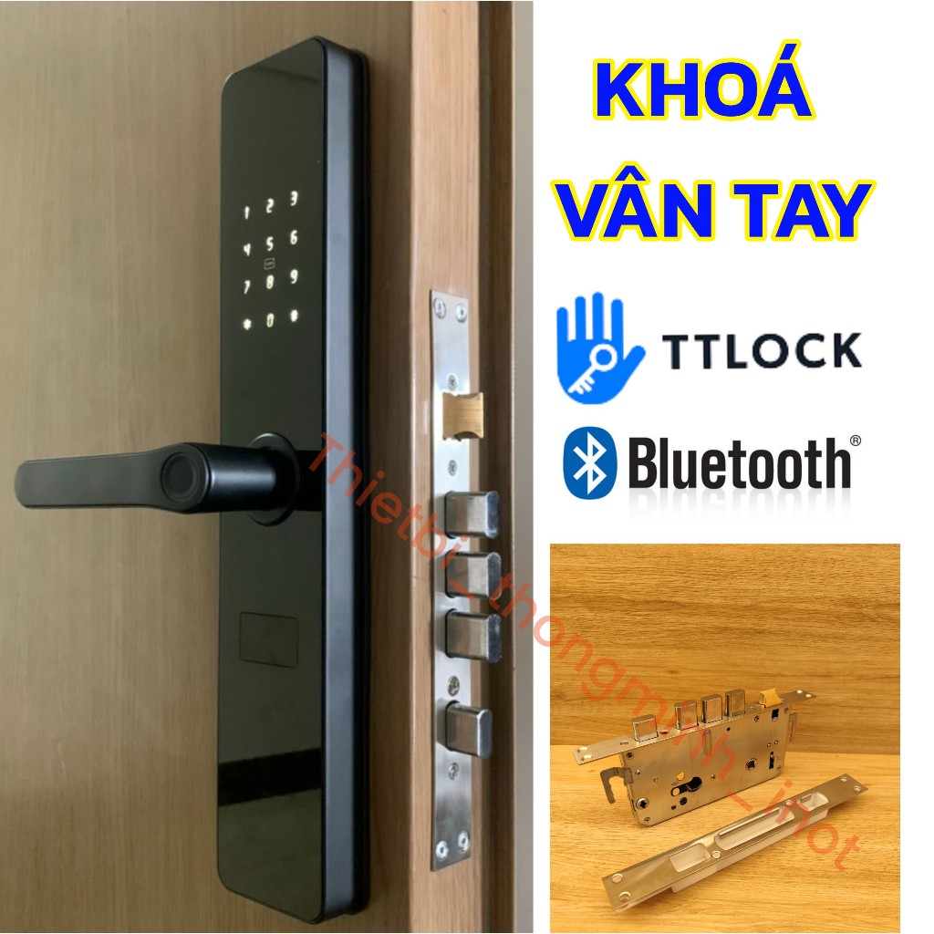 Khoá Vân Tay Bluetooth TTlock Cho Cửa Gỗ Lắp Mới Và Thay Thế, Khoá Điện Tử, Khoá Thông Minh Bảo Hành 12 Tháng