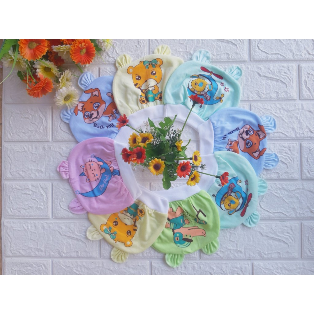 Mũ sơ sinh cotton có tai in hình thú dễ thương cho bé, Nón sơ sinh cho bé