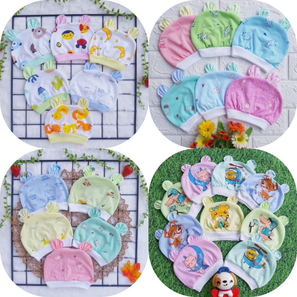 Mũ sơ sinh cotton có tai in hình thú dễ thương cho bé, Nón sơ sinh cho bé