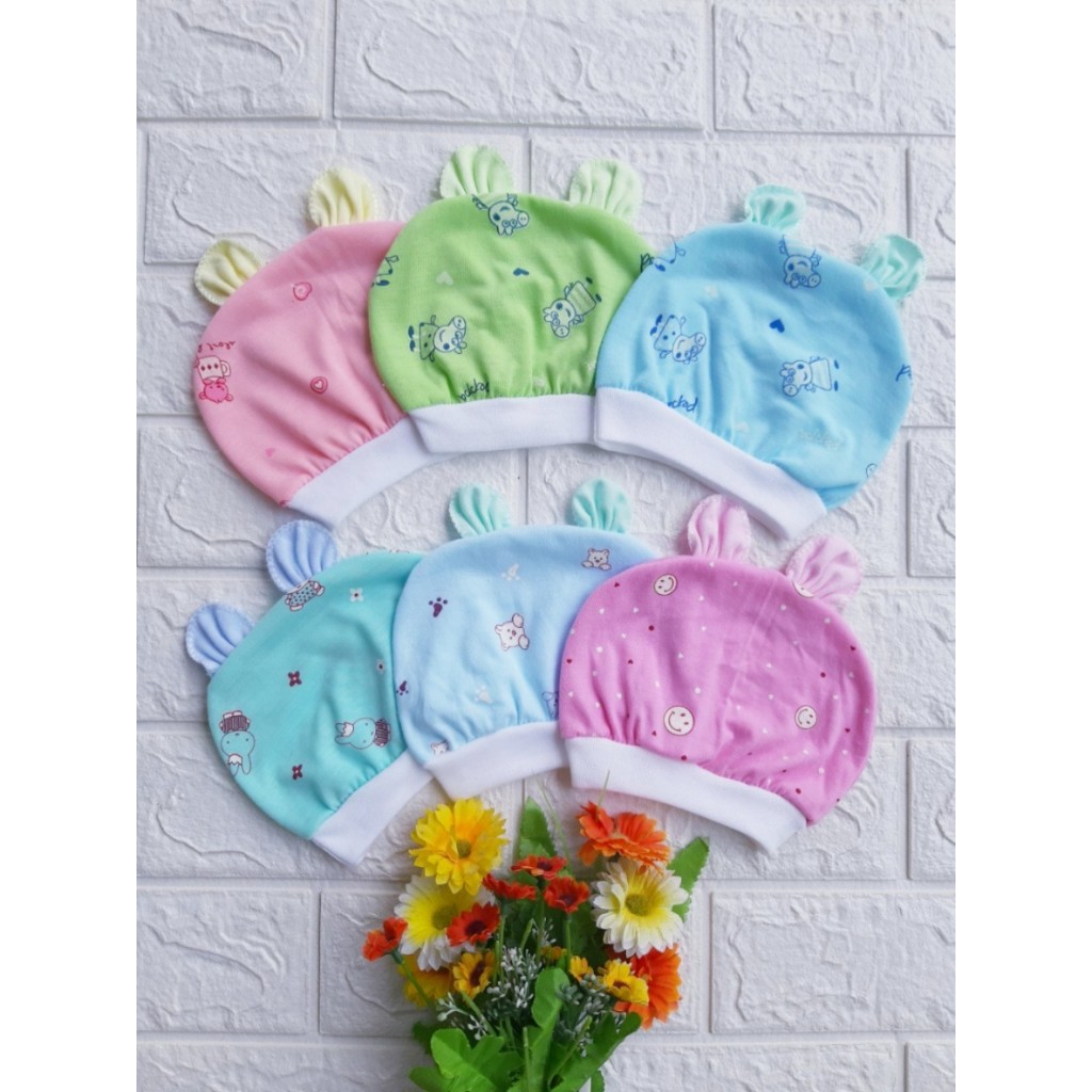 Mũ sơ sinh cotton có tai in hình thú dễ thương cho bé, Nón sơ sinh cho bé