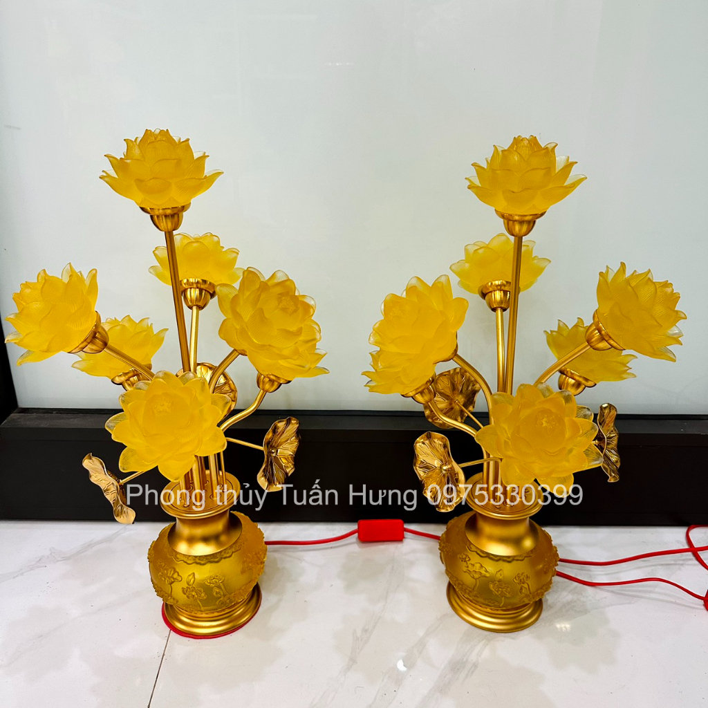 Đèn sen lưu ly bình ngọc chạm sen thân màu đồng cao cấp