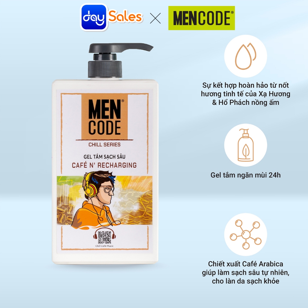 GEL TẮM MENCODE SẠCH SÂU CAFÉ N' RECHARGING 630ML