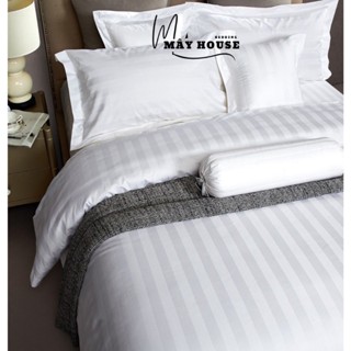 Mây House bộ chăn ga gối khách sạn , home stay cotton sọc 3F Trắng Xọc