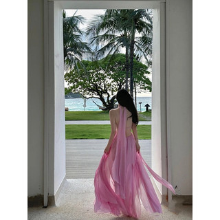 Đầm maxi tà bay hở lưng The Pinky Dress