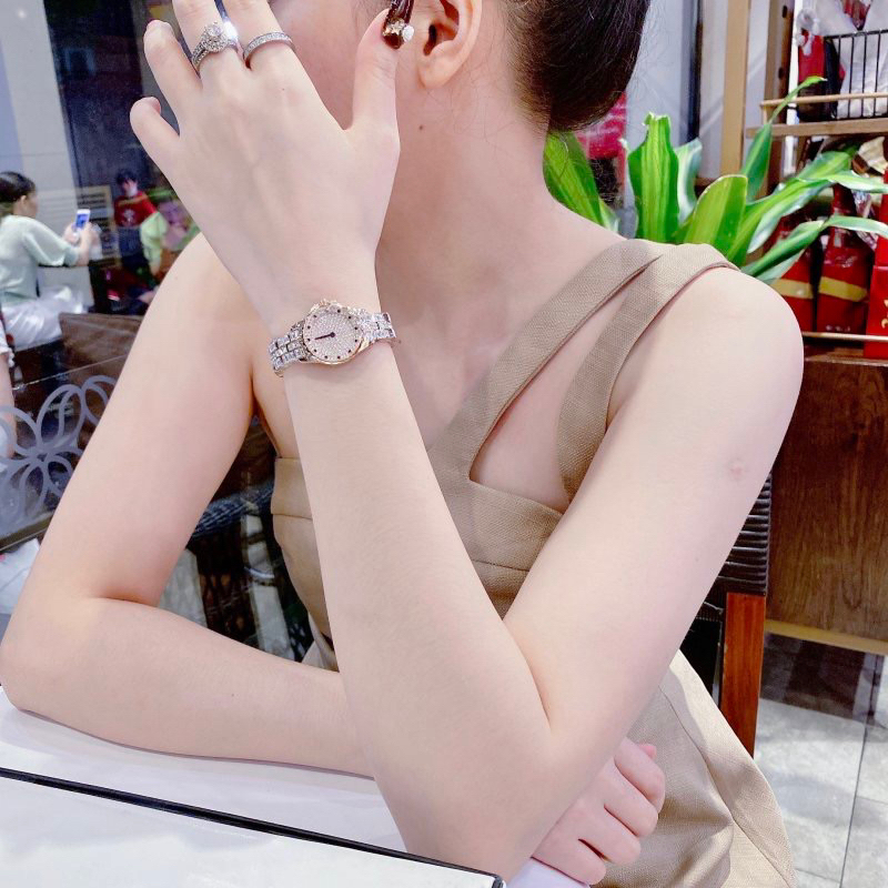 Đồng hồ nữ chính hãng Davena 61809 mặt tròn đính đá siz 25mm