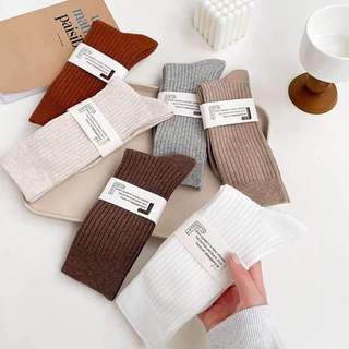 Vớ tất nam nữ trơn màu vintage cao giữa bắp chân COTTON