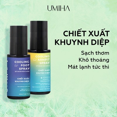 Combo xịt khử mùi mùi hôi chân và xịt khử mùi hôi nách UMIHA giúp ngăn mùi hôi, khô thoáng 45ml