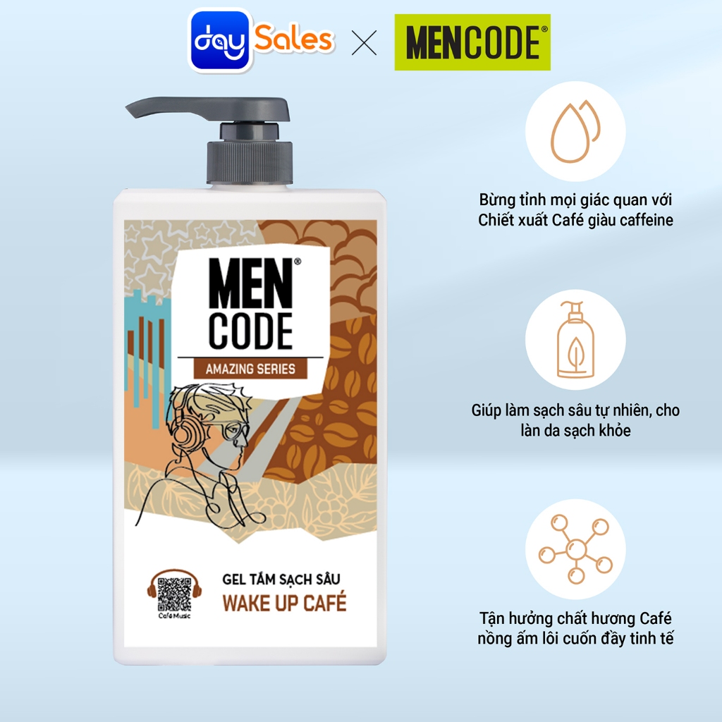 GEL TẮM MENCODE SẠCH SÂU WAKE UP CAFÉ 630ML