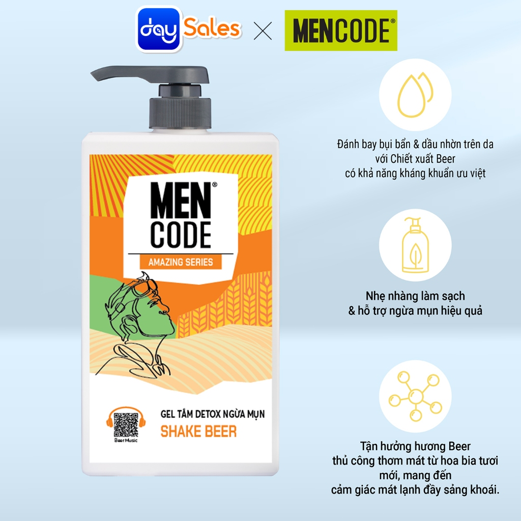 GEL TẮM MENCODE DETOX NGỪA MỤN SHAKE BEER 630ML
