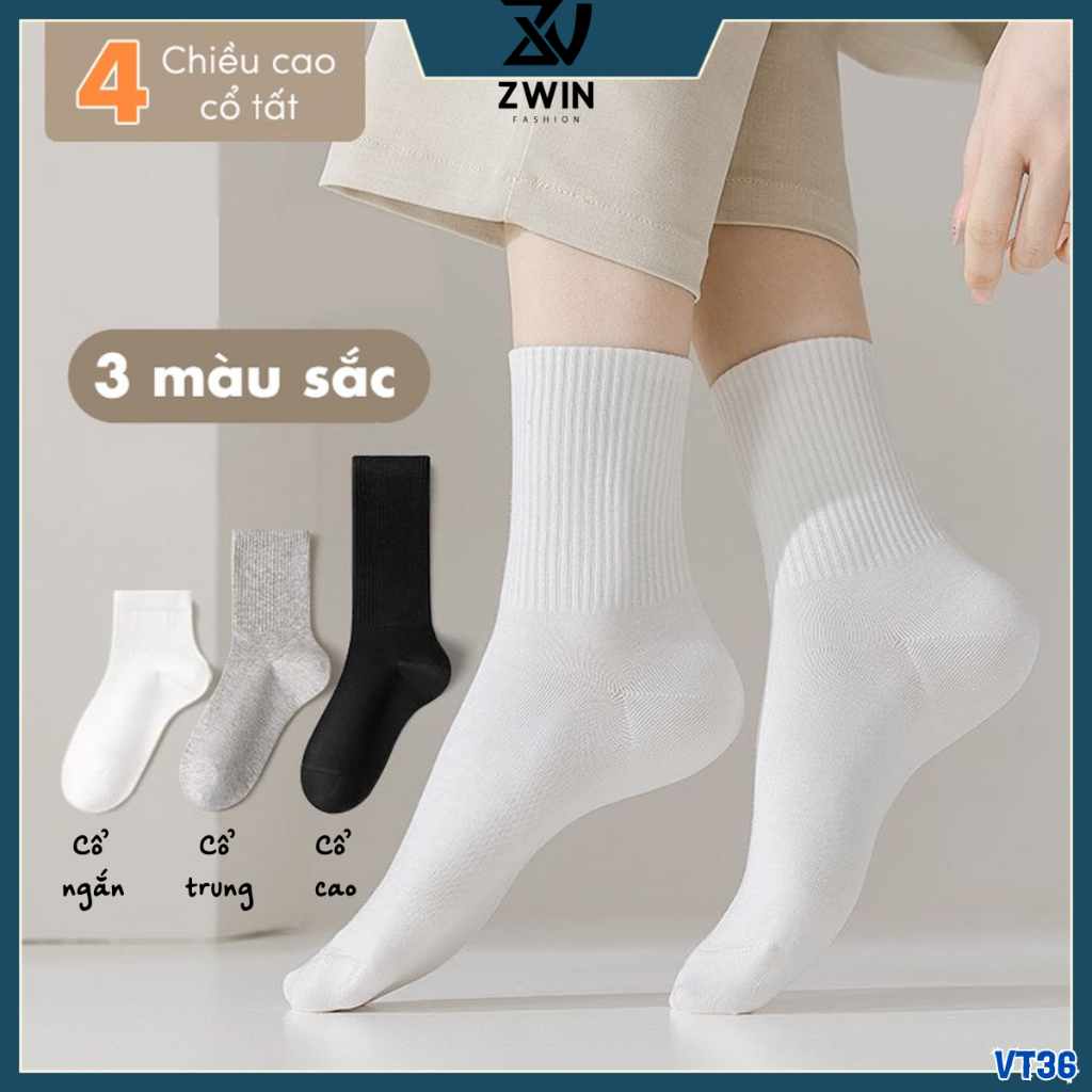 Tất Vớ Trơn Tất Chân Basic Nam Nữ Chất Cotton Co Giãn 4 Chiều Phong Cách Hàn Quốc VT36 - Zwin