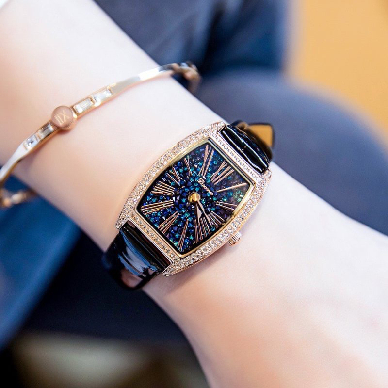 Đồng hồ nữ chính hãng Davena 31630 mặt chữ nhật đính đá siz 28mm