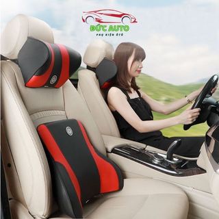 Gối tựa đầu tựa lưng ô tô bọc da cao cấp- chất liệu cao su non nguyên khối êm ái dễ chịu t14