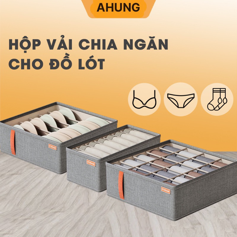 Sét 3 hộp vải đựng quần áo đồ lót, vớ tất có quai đa năng gấp gọn đứng Form (STORAGE)