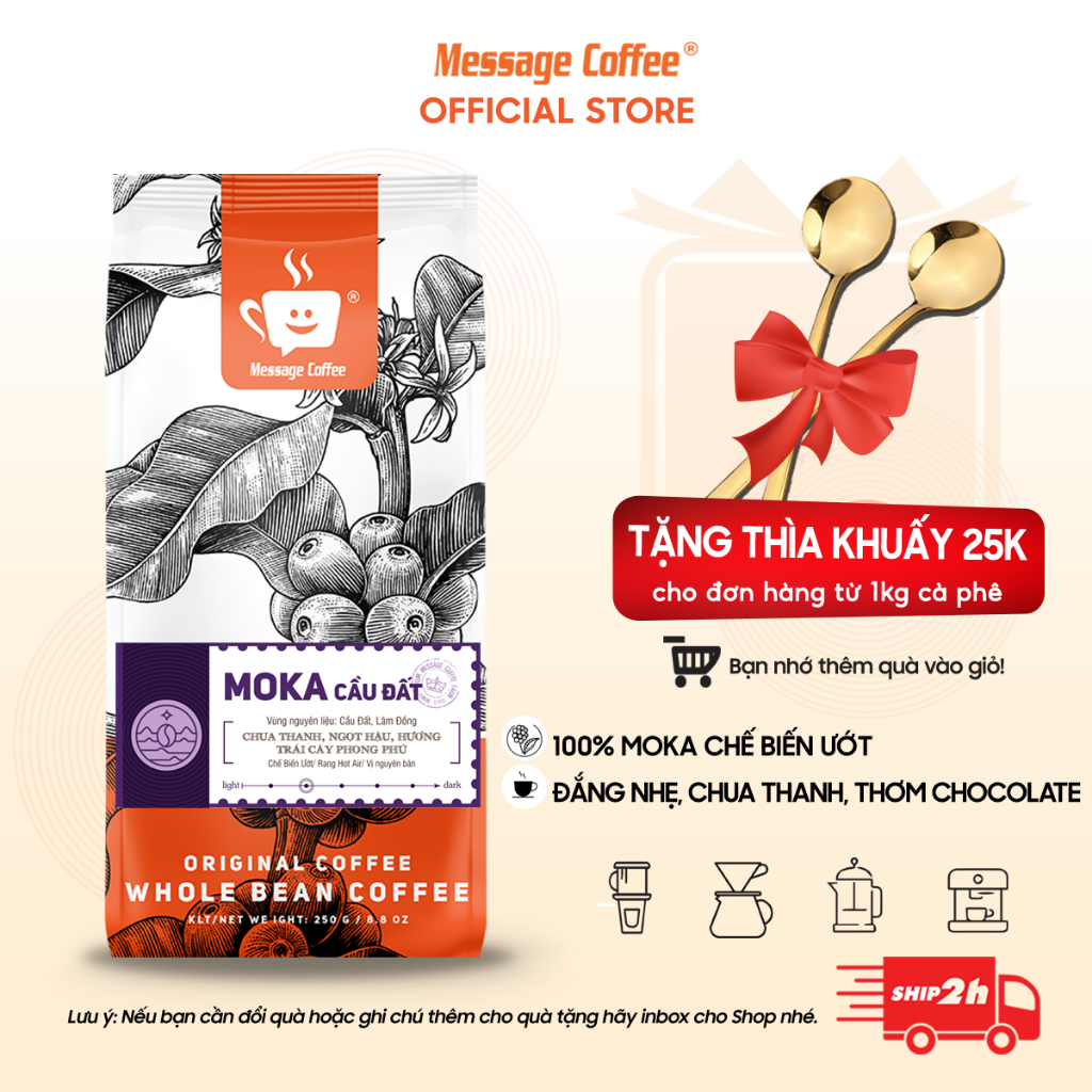 Cà phê nguyên chất MOKA CẦU ĐẤT Message Coffee - Loại Cao Cấp Thượng Hạng 250/500gr