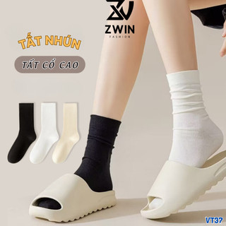Tất Vớ Nhún Trơn Cổ Cao Tất Chân Basic Nam Nữ Chất Cotton Co Giãn Phong Cách Hàn Quốc VT37 - Zwin