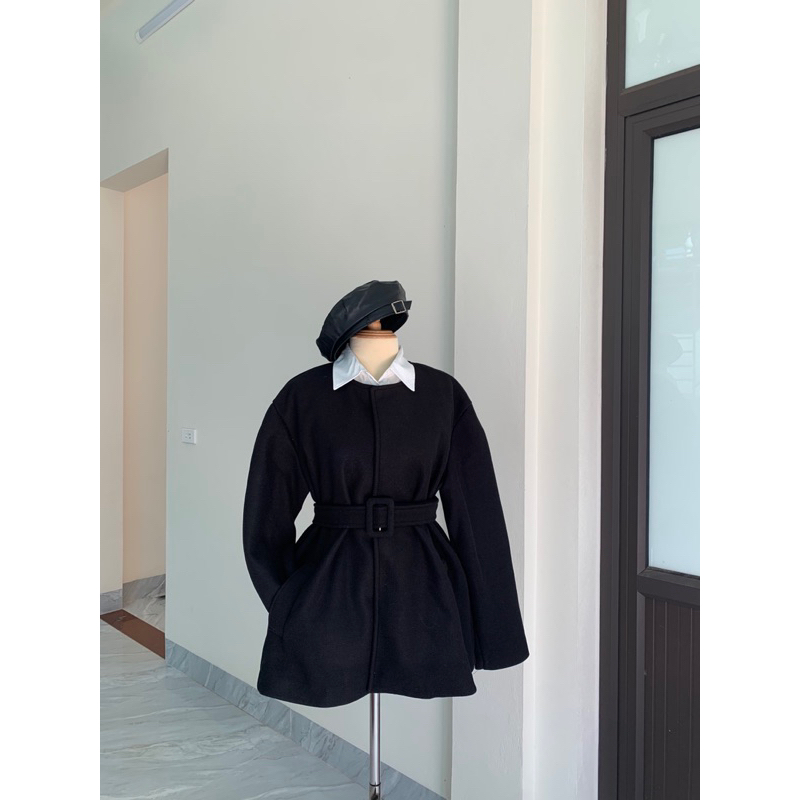 Set Áo khoác dạ cổ tròn kèm đai 2 màu Thu.NStore